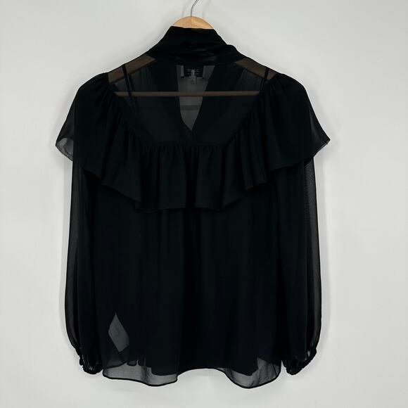 J. Crew 100% Silk Tie-Neck Chiffon Top Ruffle Semi-Sheer Long Sleeve Blouse - Picture 9 of 16